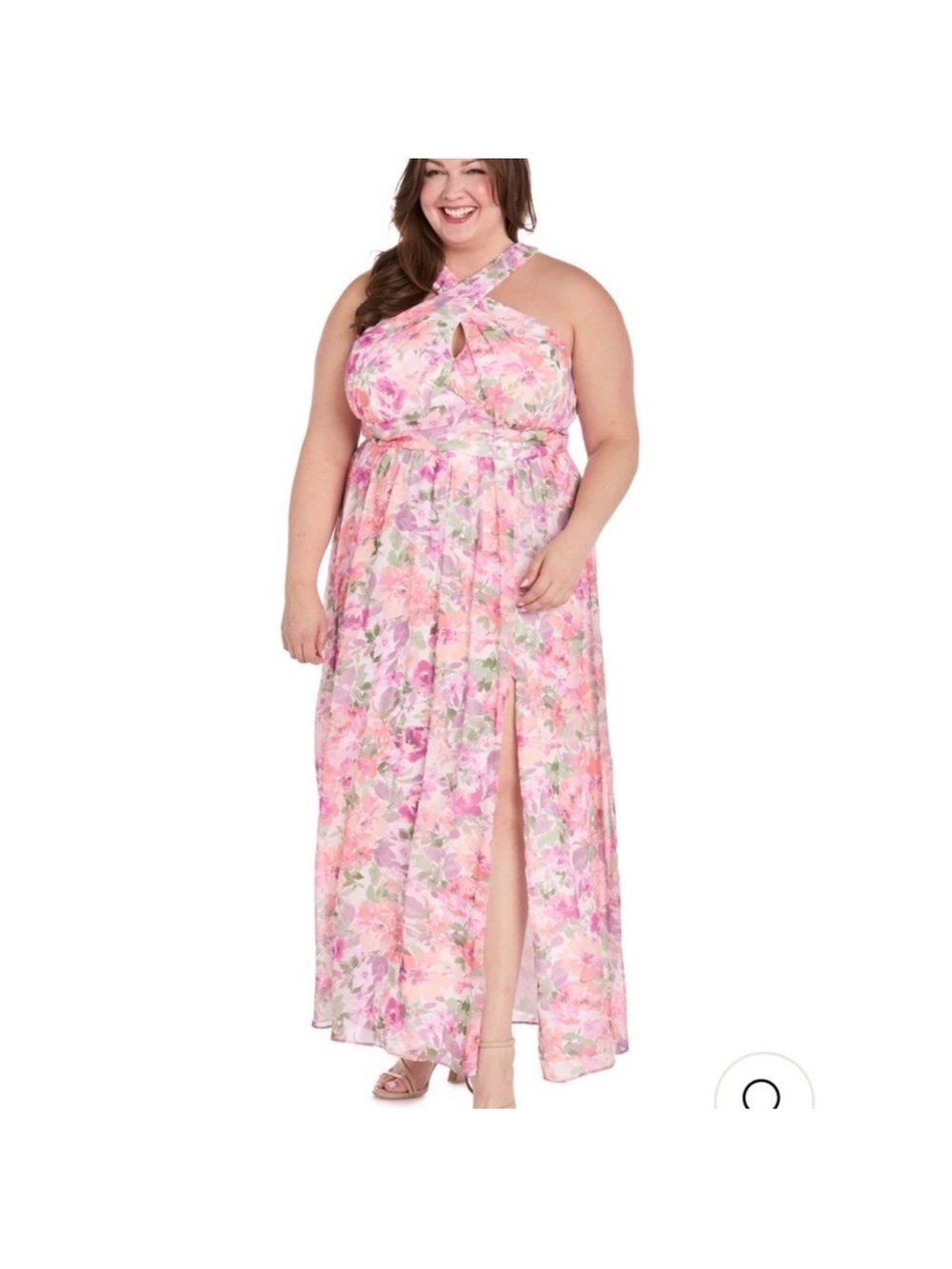R&M Richards Pink Floral Halter Maxi Dress